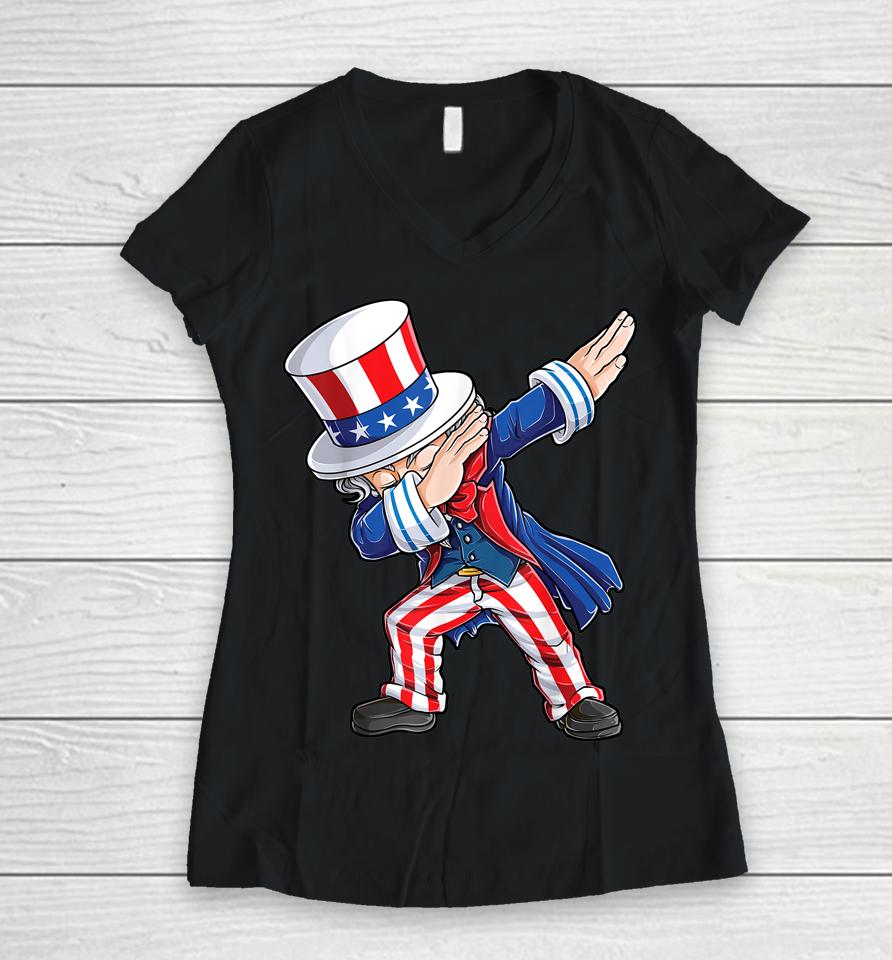 Dabbing Uncle Sam 4Th Of July Kids Boys Men Gifts Women V-Neck T-Shirt