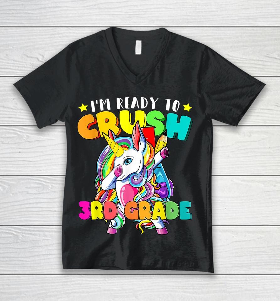Dabbing Unicorn I'm Ready To Crush 3Rd Grade Back To School Unisex V-Neck T-Shirt