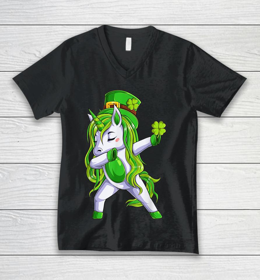 Dabbing Unicorn Leprechaun Women Girls St Patrick's Day Unisex V-Neck T-Shirt