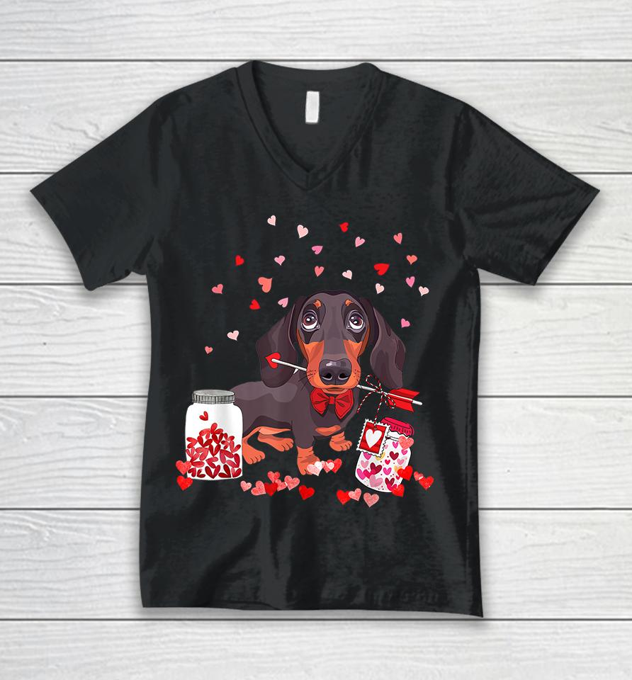 Dachshund Dog Valentine's Day Unisex V-Neck T-Shirt