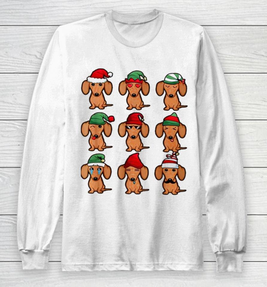 Dachshund Dogs Santa Elf Merry Christmas Long Sleeve T-Shirt
