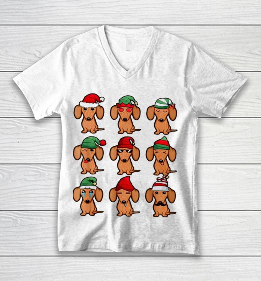 Dachshund Dogs Santa Elf Merry Christmas Unisex V-Neck T-Shirt