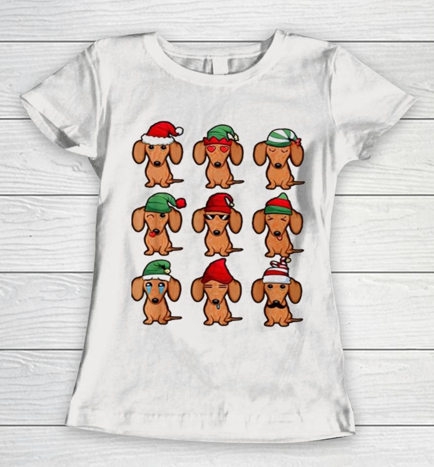 Dachshund Dogs Santa Elf Merry Christmas Women T-Shirt