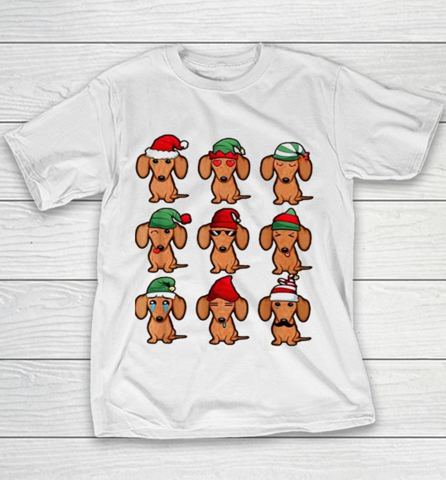 Dachshund Dogs Santa Elf Merry Christmas Youth T-Shirt