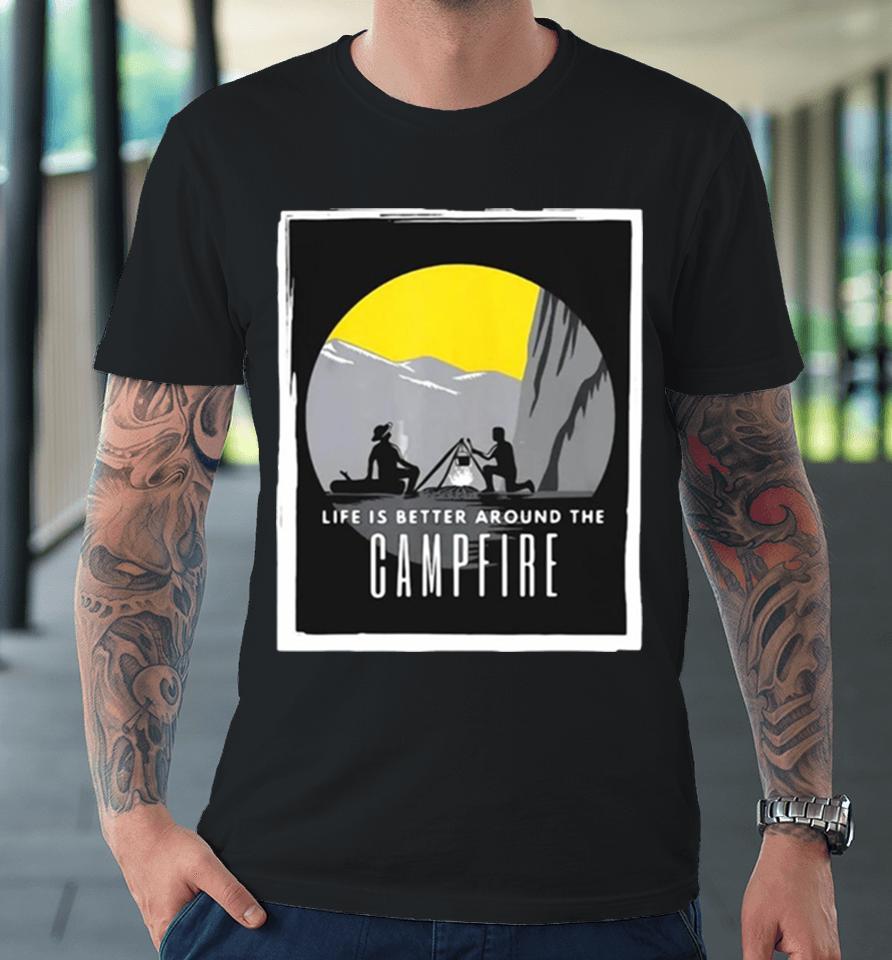 Dad And Son Outdoor Campfire Mountain Camping Premium T-Shirt