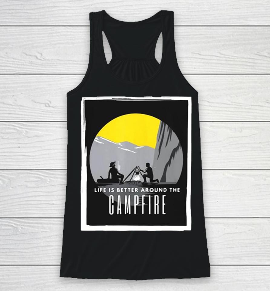 Dad And Son Outdoor Campfire Mountain Camping Racerback Tank