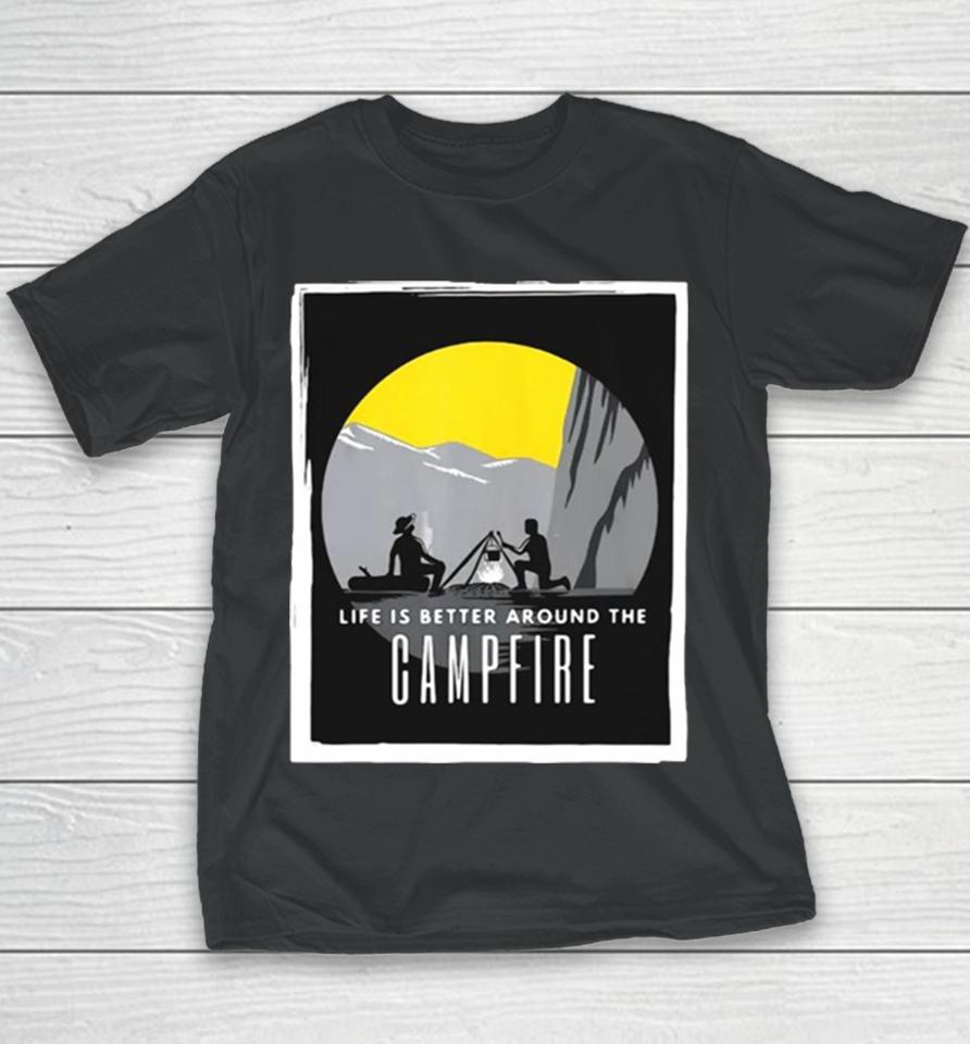 Dad And Son Outdoor Campfire Mountain Camping Youth T-Shirt