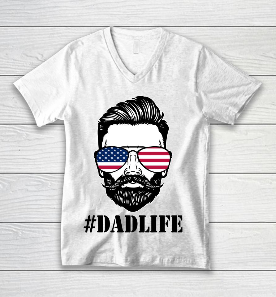 Dad Life Sunglasses American Flag Father's Day 4Th Of July Unisex V-Neck T-Shirt