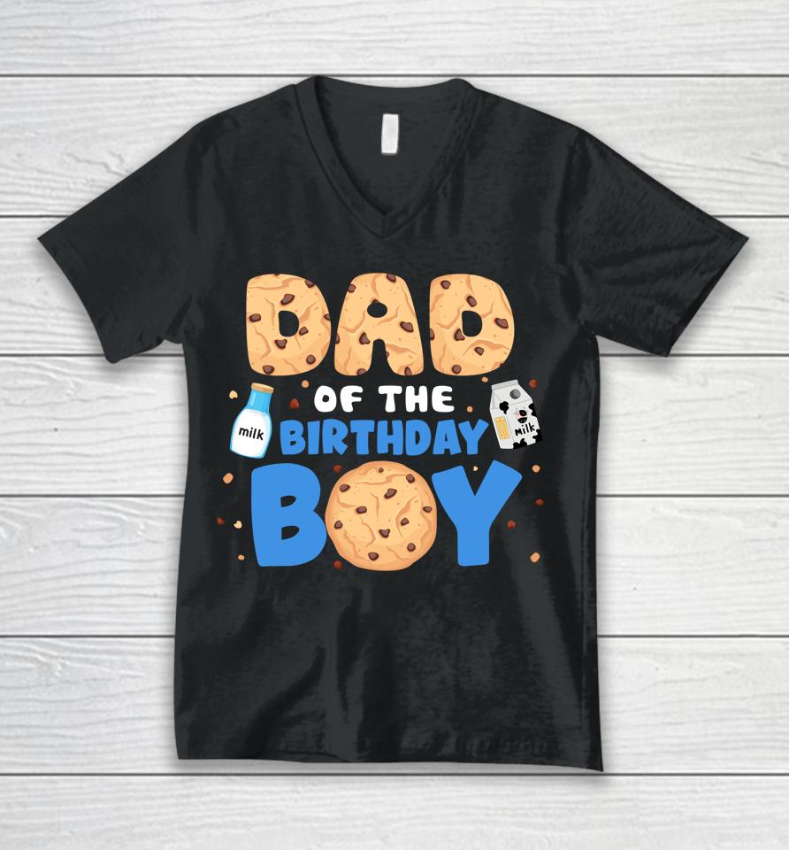 Dad Of The Birthday Boy Milk And Cookies 1St Birthday Unisex V-Neck T-Shirt