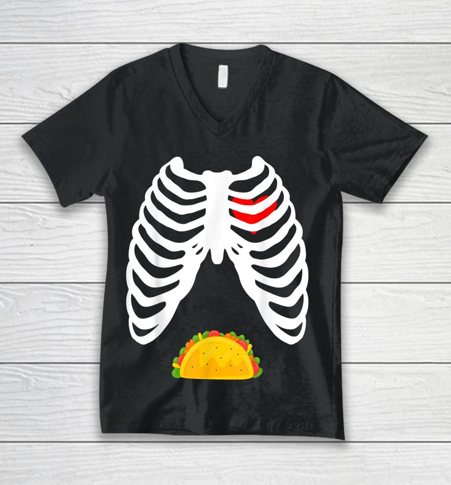 Dad Skeleton Halloween Taco Pregnancy Unisex V-Neck T-Shirt