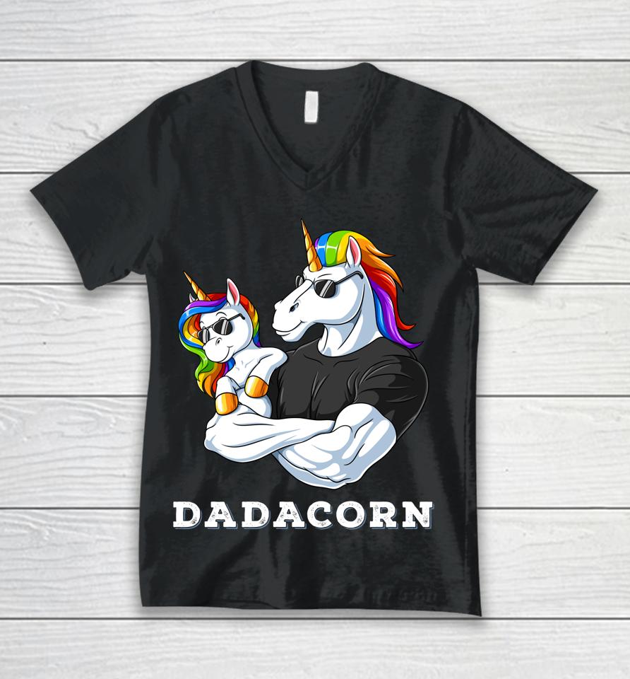 Dadacorn Unicorn Dad Of The Birthday Girl Princess Daughter Unisex V-Neck T-Shirt