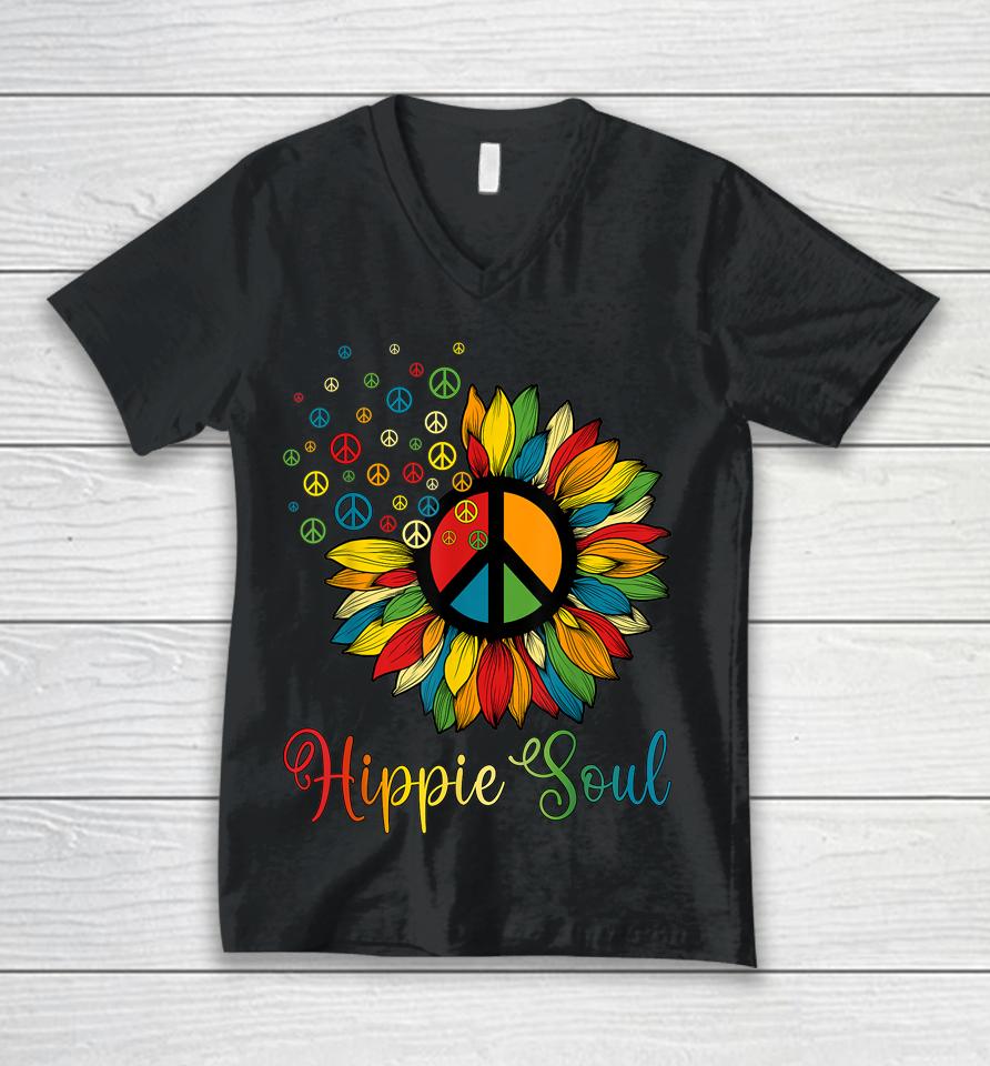 Daisy Peace Sign Hippie Soul Sunflower Lovers Unisex V-Neck T-Shirt
