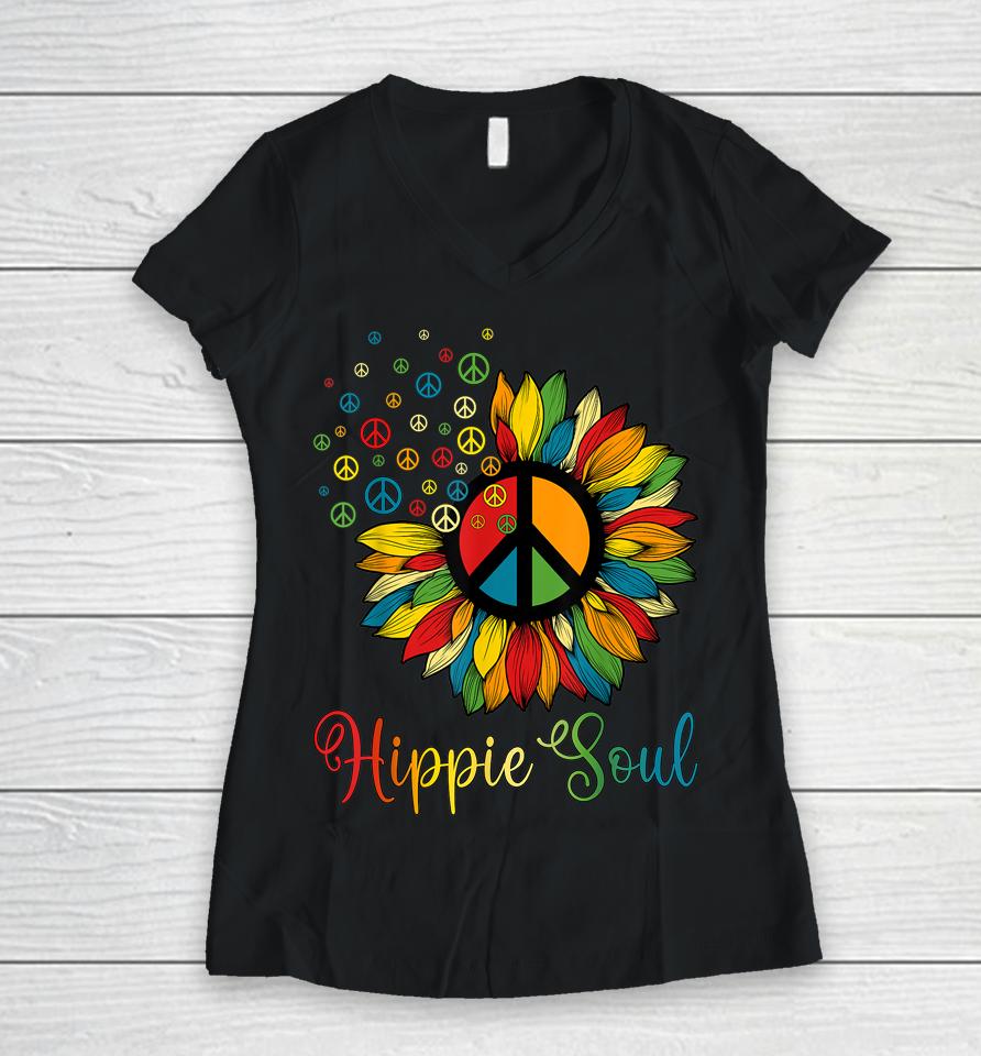 Daisy Peace Sign Hippie Soul Sunflower Lovers Women V-Neck T-Shirt