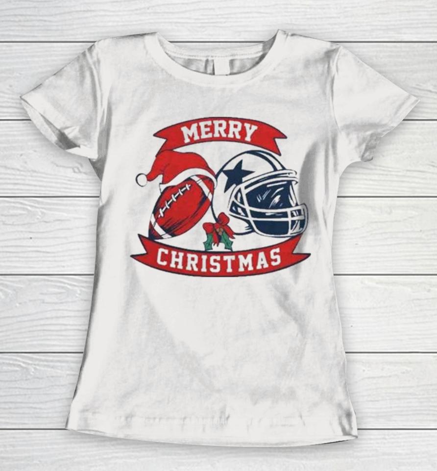 Dallas Cowboy Football Santa Hat Merry Christmas 2023 Women T-Shirt
