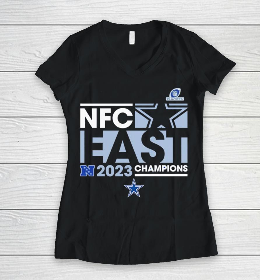 Dallas Cowboys 2023 Nfc East Division Champions Conquer Women V-Neck T-Shirt
