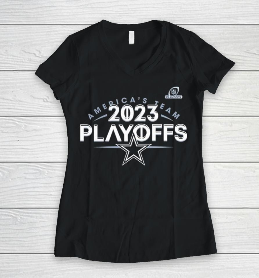 Dallas Cowboys 2023 Nfl Playoffs America’s Team Women V-Neck T-Shirt
