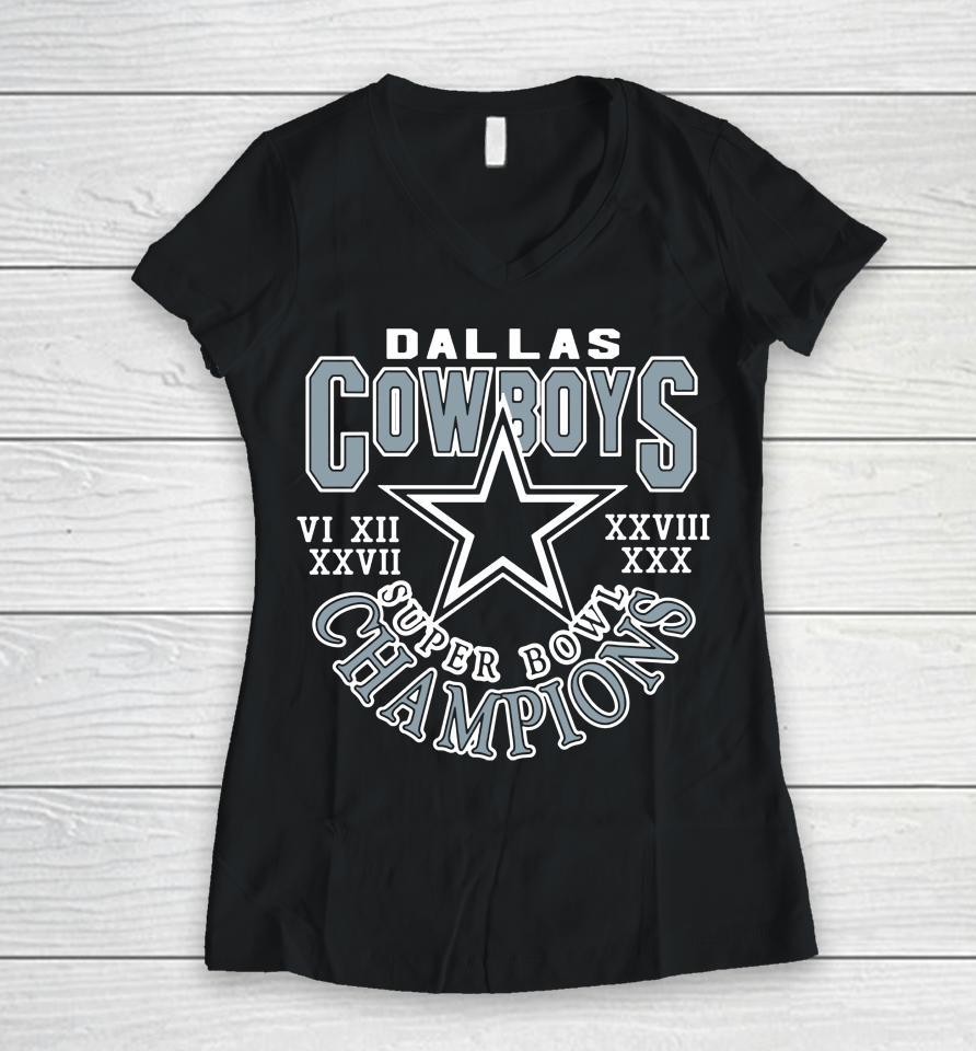 Dallas Cowboys 5 Time Super Bowl Champions Women V-Neck T-Shirt