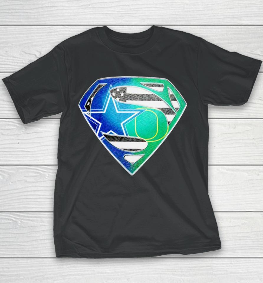 Dallas Cowboys And Oregon Ducks Superman Sports Logo Youth T-Shirt