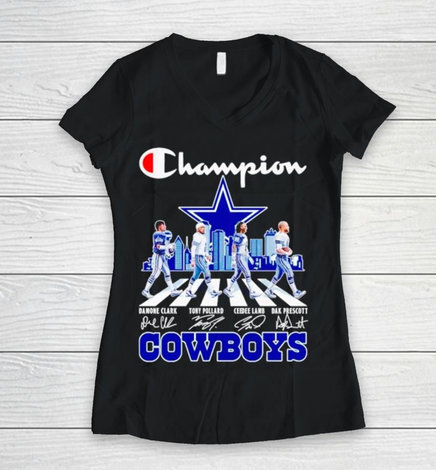 Dallas Cowboys Champions Abbey Road Signatures Skyline Women V-Neck T-Shirt