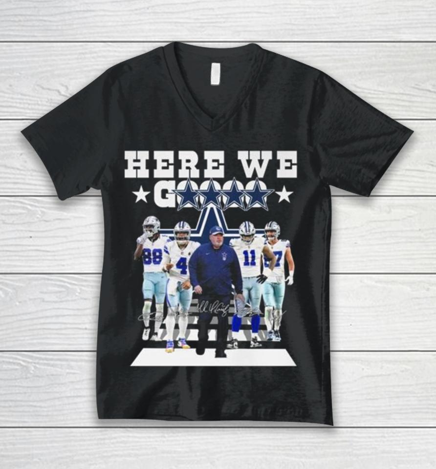 Dallas Cowboys Champions Here We Gooooo Abbey Road Signatures Unisex V-Neck T-Shirt