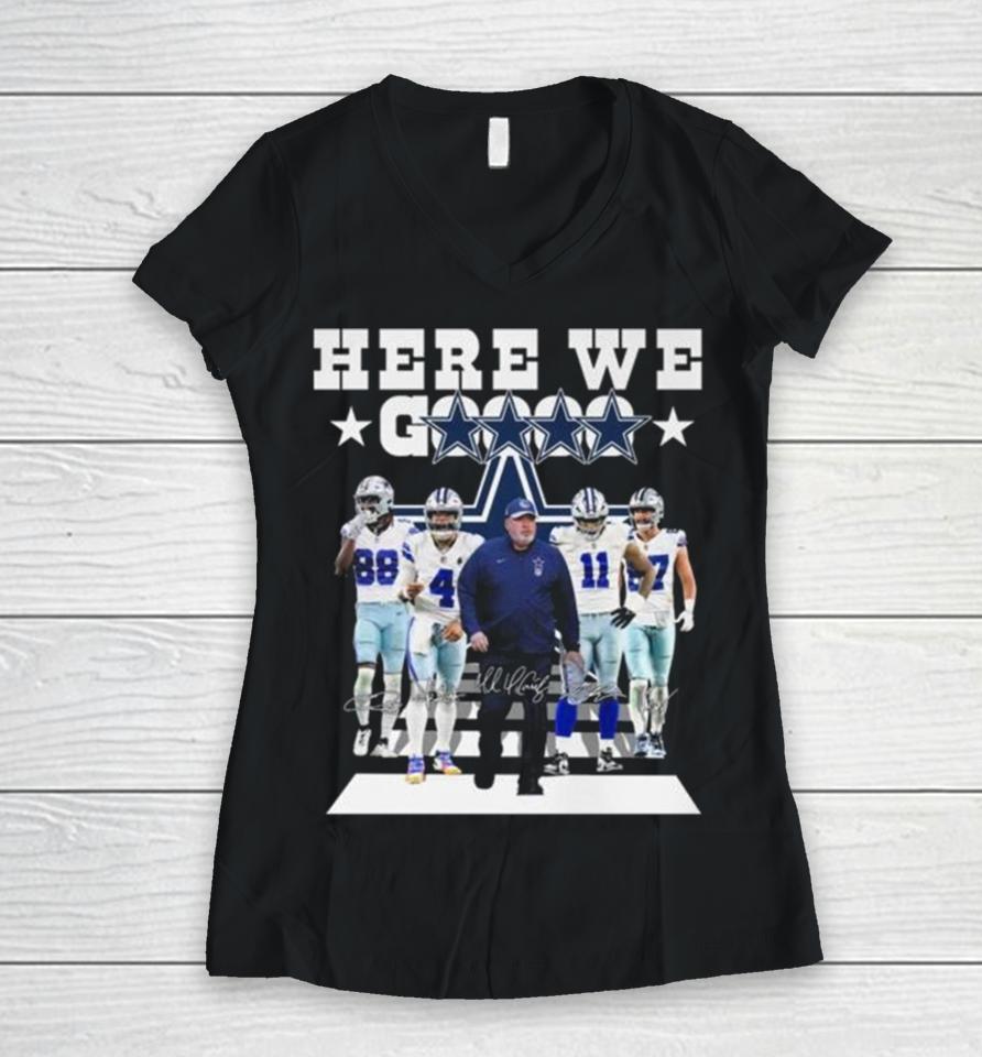 Dallas Cowboys Champions Here We Gooooo Abbey Road Signatures Women V-Neck T-Shirt