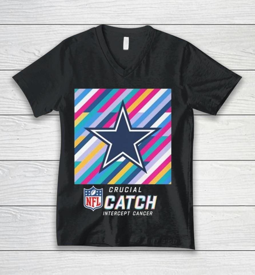 Dallas Cowboys Nfl Crucial Catch Intercept Cancer Unisex V-Neck T-Shirt