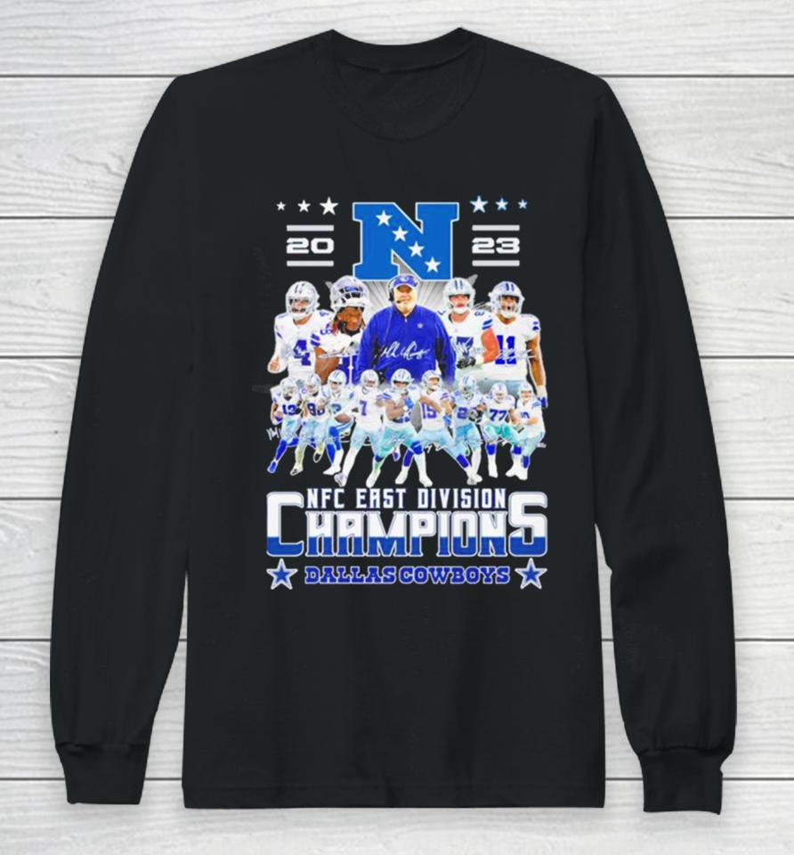 Dallas Cowboys Players 2023 Nfc East Division Champions Signatures Long Sleeve T-Shirt