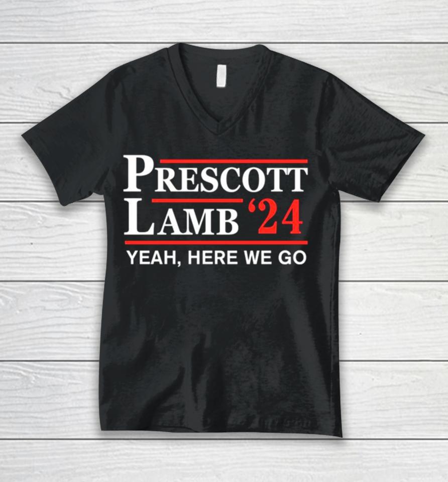 Dallas Cowboys Prescott Lamb 24 Here We Go Unisex V-Neck T-Shirt