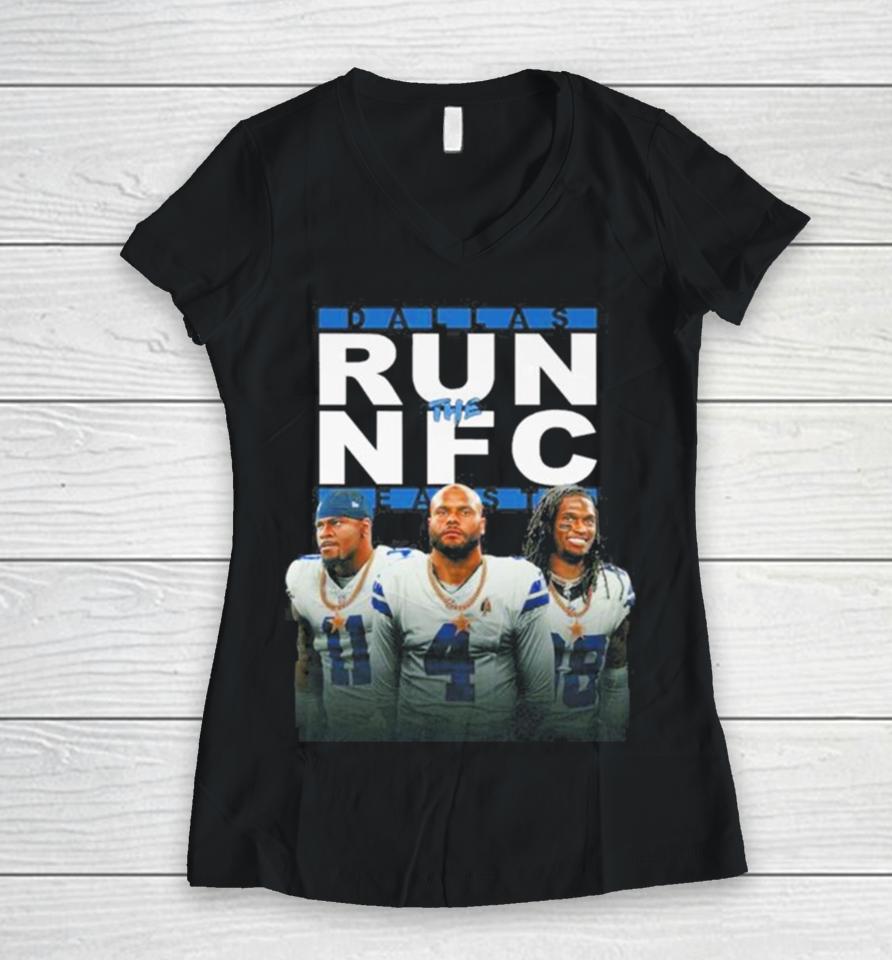 Dallas Cowboys Run The Nfc East Champions 2023 Women V-Neck T-Shirt