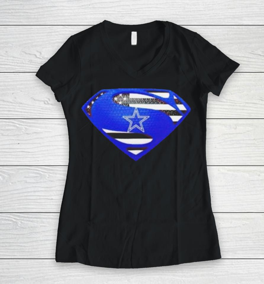Dallas Cowboys Usa Flag Inside Superman Women V-Neck T-Shirt