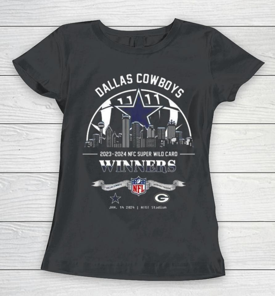 Dallas Cowboys Winners Season 2023 2024 Nfc Super Wild Card Nfl Divisional Skyline January 14 2024 At&Amp;T Stadium Women T-Shirt