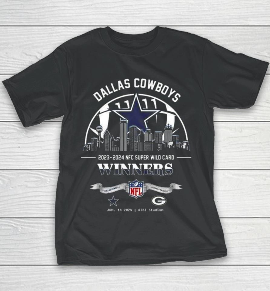 Dallas Cowboys Winners Season 2023 2024 Nfc Super Wild Card Nfl Divisional Skyline January 14 2024 At&Amp;T Stadium Youth T-Shirt