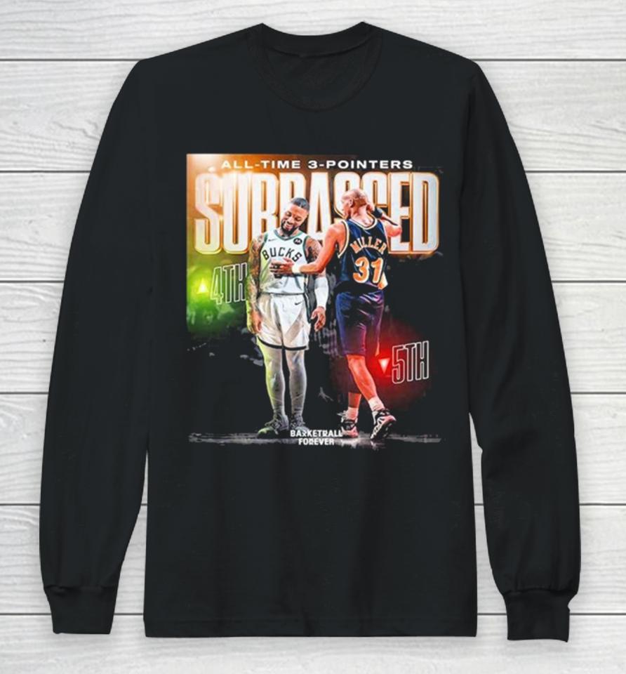 Damian Lillard Surpasses Reggie Miller For 4Th All Time In Three Pointers Made Long Sleeve T-Shirt