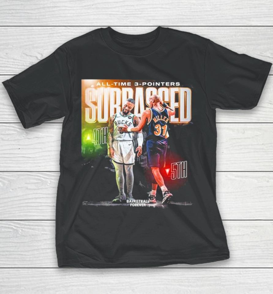 Damian Lillard Surpasses Reggie Miller For 4Th All Time In Three Pointers Made Youth T-Shirt