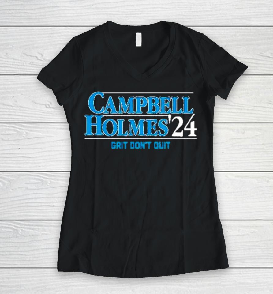 Dan Campbell Detroit Football Brad Holmes ’24 Women V-Neck T-Shirt