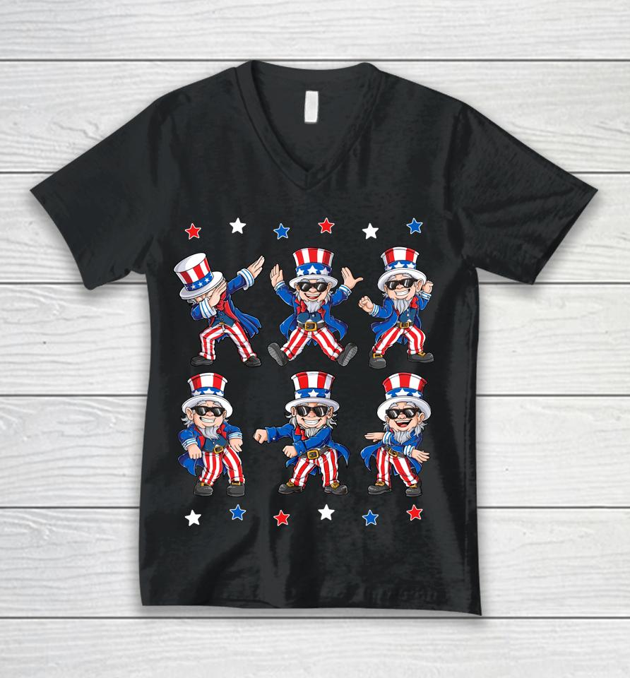 Dancing Dabbing Uncle Sam 4Th Of July Boys Girls Kids Dance Unisex V-Neck T-Shirt
