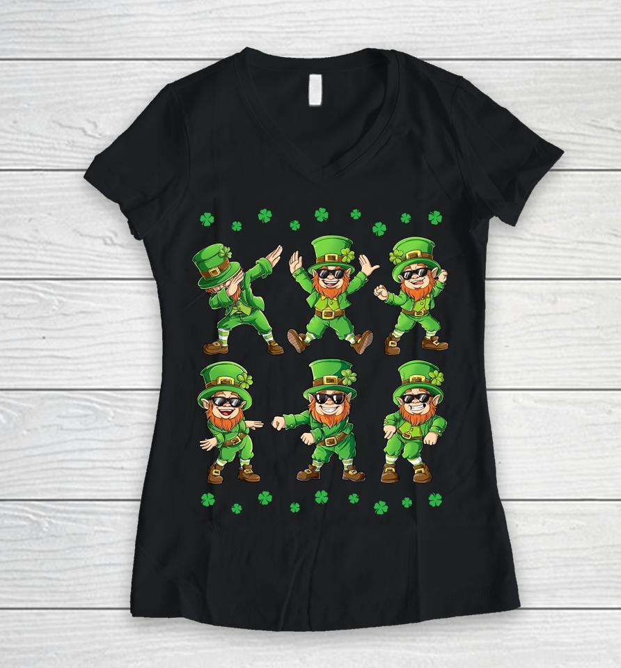 Dancing Leprechauns St Patrick's Day Women V-Neck T-Shirt