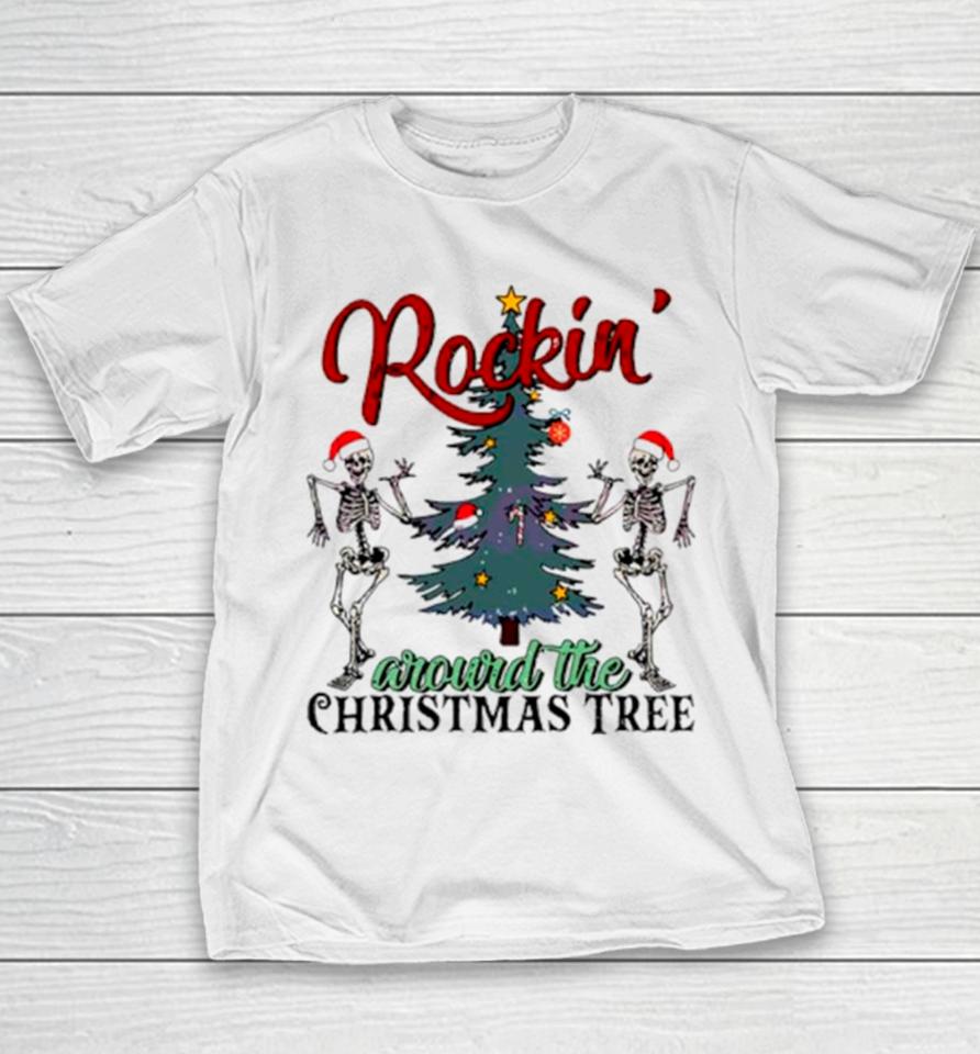 Dancing Skeleton Rockin Around The Christmas Tree Youth T-Shirt