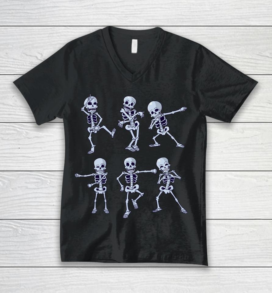 Dancing Skeletons Dabbing Skeleton Dab Boys Girls Halloween Unisex V-Neck T-Shirt