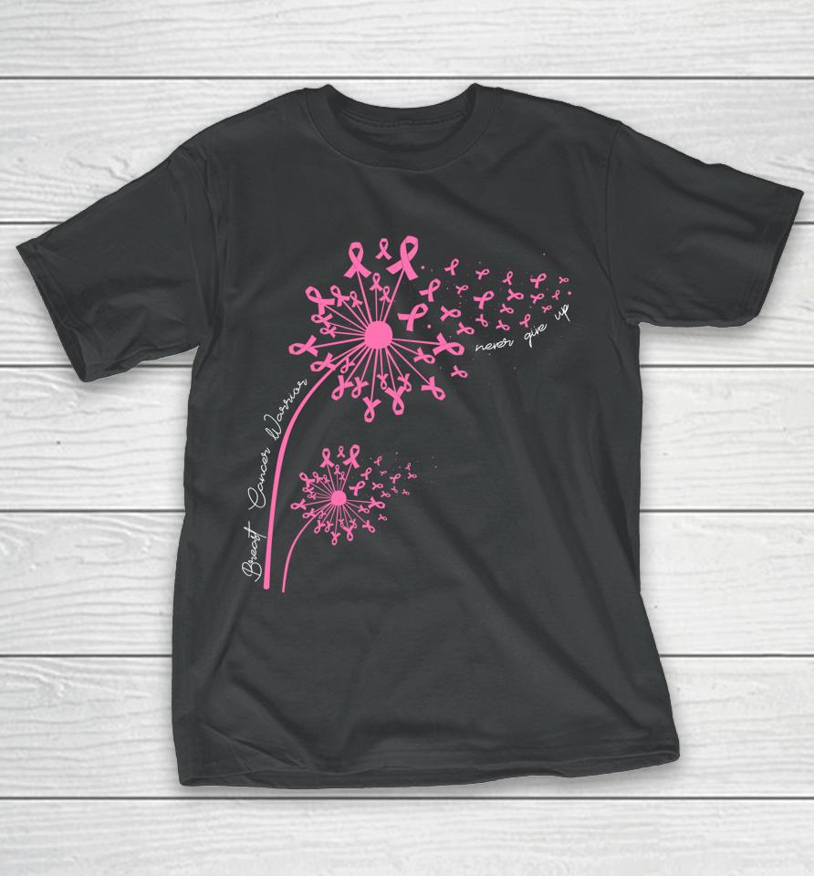 Dandelion Pink Flower Ribbon Breast Cancer Awareness Women's T-Shirt