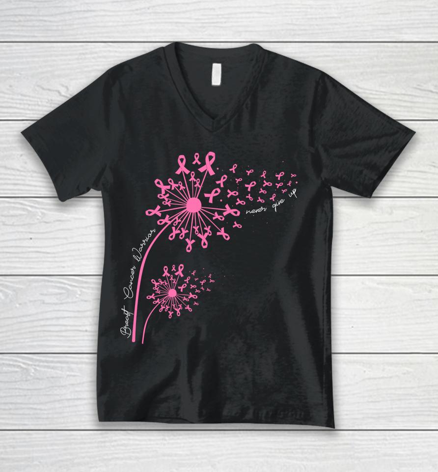 Dandelion Pink Flower Ribbon Breast Cancer Awareness Women's Unisex V-Neck T-Shirt