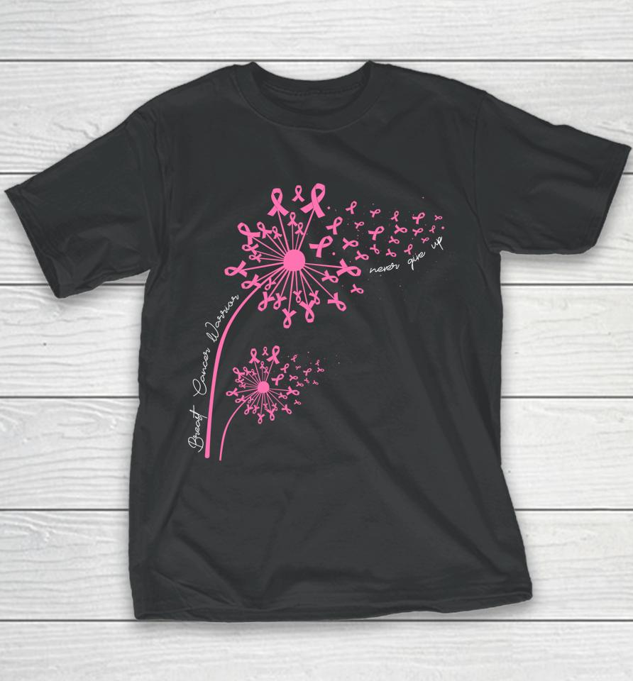 Dandelion Pink Flower Ribbon Breast Cancer Awareness Women's Youth T-Shirt