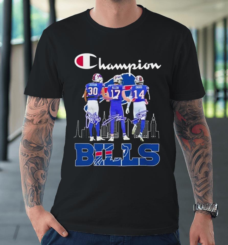 Dane Jackson, Josh Allen And Stefon Diggs Buffalo Bills 2024 Champions Signatures Premium T-Shirt