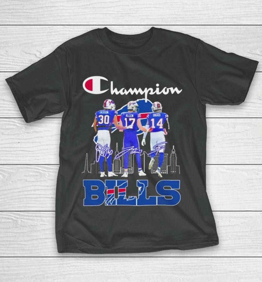 Dane Jackson, Josh Allen And Stefon Diggs Buffalo Bills 2024 Champions Signatures T-Shirt