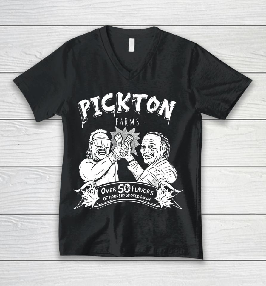 Danger Cats Comedy Pickton Farms Over 50 Flavors Of Hickory Smoked Bacon Unisex V-Neck T-Shirt