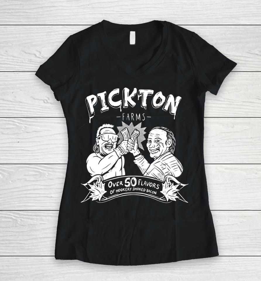 Danger Cats Comedy Pickton Farms Over 50 Flavors Of Hickory Smoked Bacon Women V-Neck T-Shirt