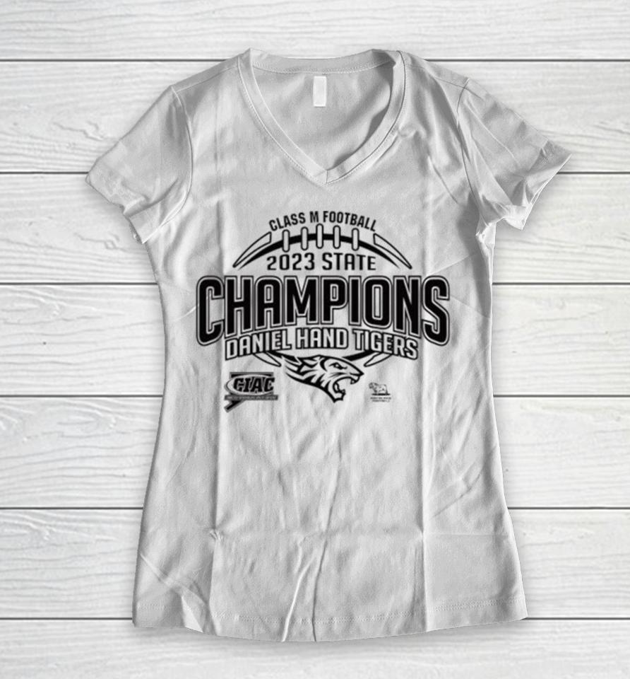 Daniel Hand Tigers Ciac Class M Football 2023 State Champions Women V-Neck T-Shirt