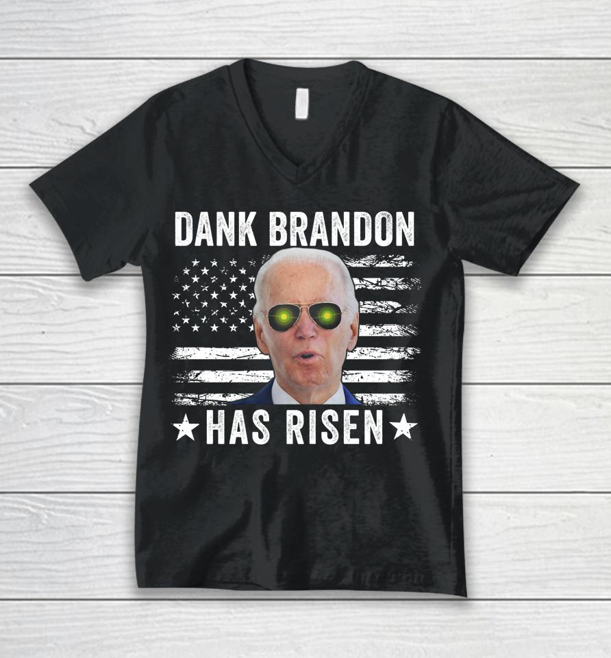 Dank Brandon Has Risen T Shirt Dank Brandon Rises Pro Biden Us Flag Unisex V-Neck T-Shirt