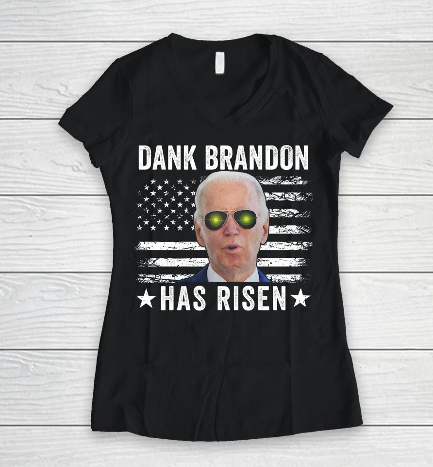 Dank Brandon Has Risen T Shirt Dank Brandon Rises Pro Biden Us Flag Women V-Neck T-Shirt