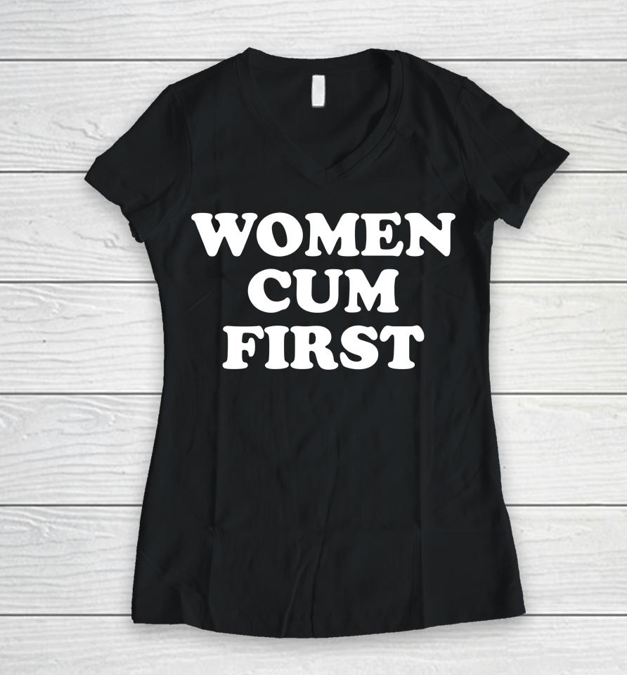 Danny Duncan Merch Women Cum First Women V-Neck T-Shirt